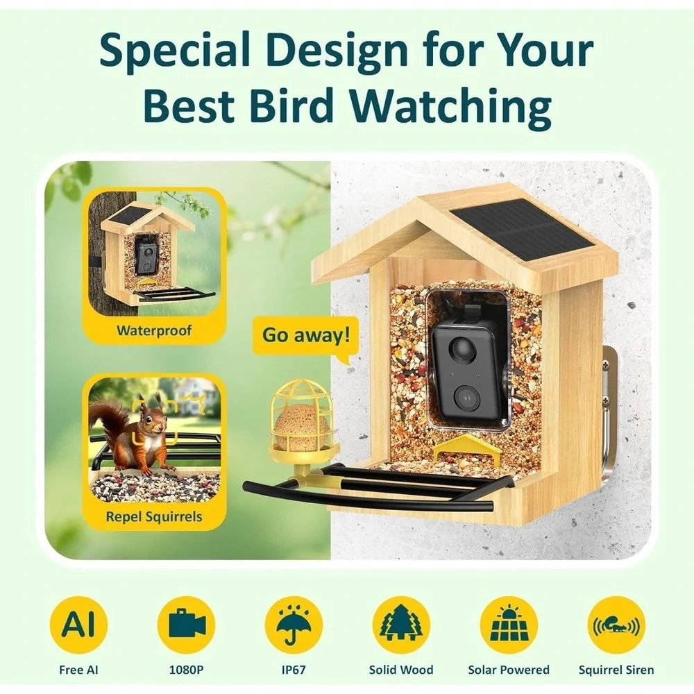 ®‎ BL01 Smart Bird Feeder with Camera, Free AI for 10000+Species 64GB Card 1080P